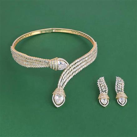American Diamond Hasli Necklace with Rhodium Plating 2 Tone Plating