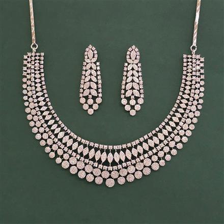 Cubic Zirconia Classic Necklace With Rhodium Plating Mehndi Plating