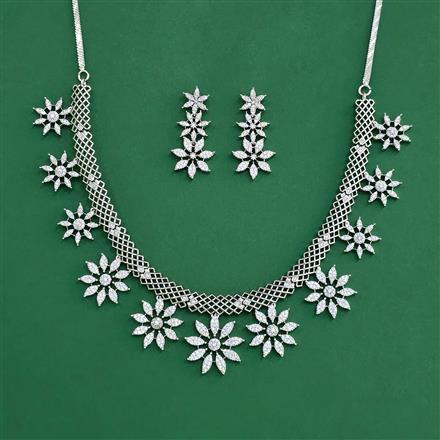 Cubic Zirconia Classic Necklace With Rhodium Plating Mehndi Plating