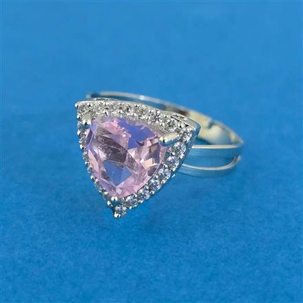 Cubic Zirconia Adjustable Ring With Rhodium Plating