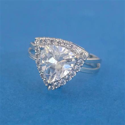 Cubic Zirconia Adjustable Ring With Rhodium Plating