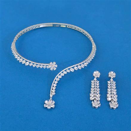 Cubic Zirconia Classic Necklace Set With Rhodium Plating