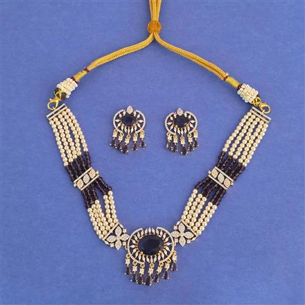Cz Choker Necklace Set With 2tone Plating