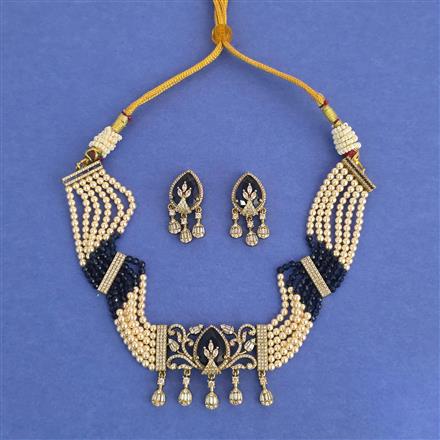 Cz Choker Necklace Set With Mehndi Plating