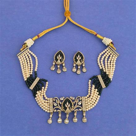 Cz Choker Necklace Set With Mehndi Plating