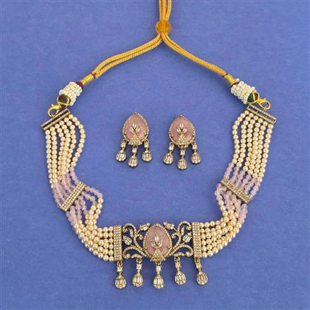 Cz Choker Necklace Set With Mehndi Plating