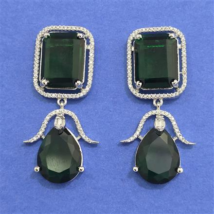 Cz Classic Earring With Rhodium Plating