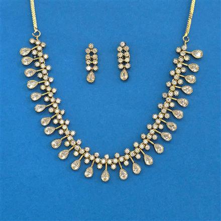 Cubic Zirconia Delicate Necklace Set With Mehndi Plating Rhodium Plating