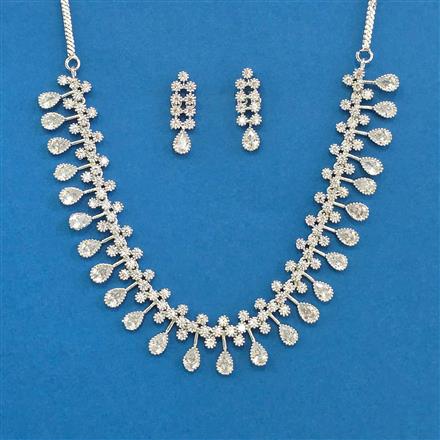Cubic Zirconia Delicate Necklace Set With Mehndi Plating Rhodium Plating