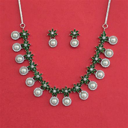 Cz Classic Necklace Set With Rhodium Plating