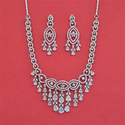 Cz Classic Necklace Set With Rhodium Plating