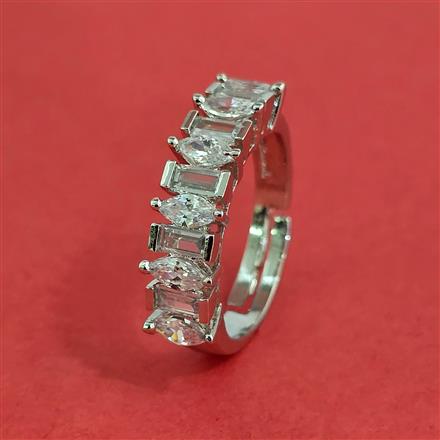 Cz Adjustable Ring With Mehndi Plating Rhodium Plating 2 Tone Plating
