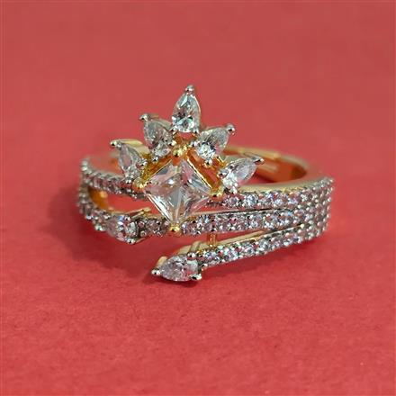Cz Adjustable Ring With Mehndi Plating Rhodium Plating 2 Tone Plating