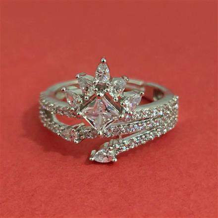 Cz Adjustable Ring With Mehndi Plating Rhodium Plating 2 Tone Plating
