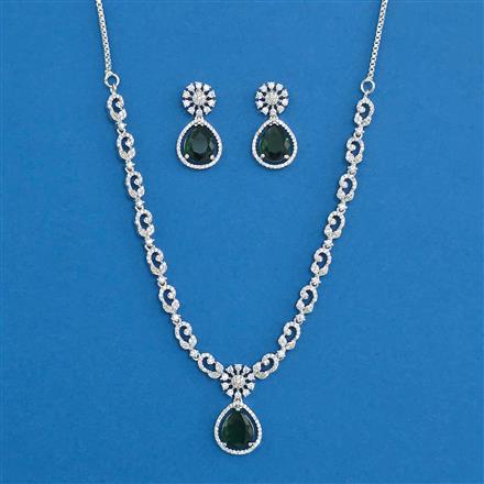Cz Delicate Necklace Set With Rhodium Plating
