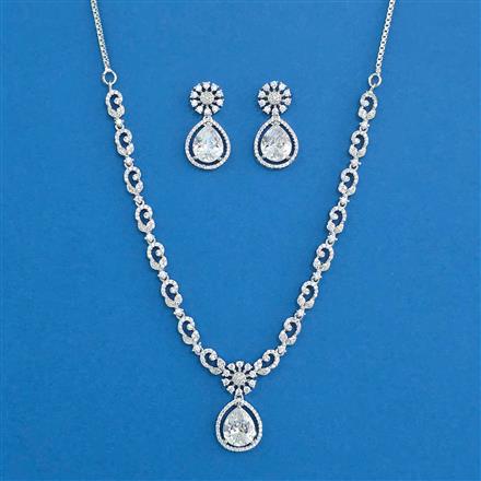 Cz Delicate Necklace Set With Rhodium Plating