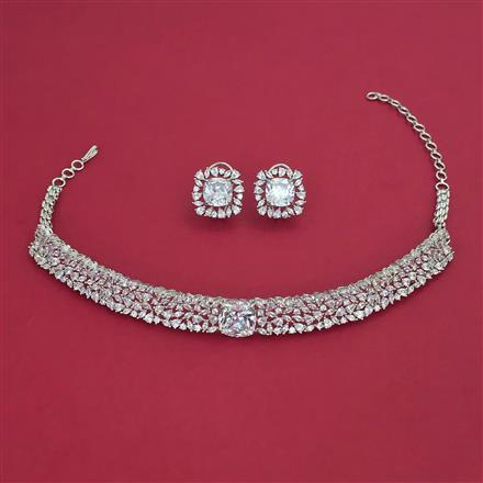American Diamond Classic Necklace With Rhodium Plating