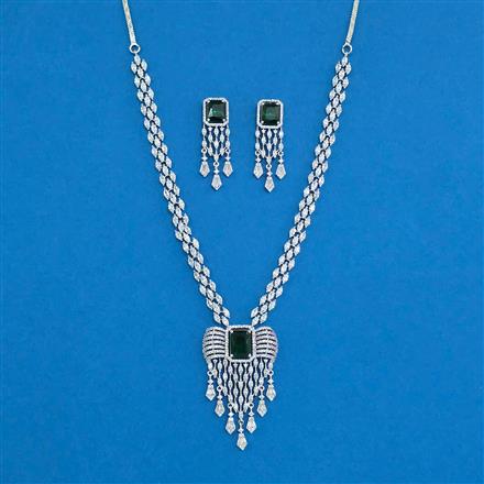 Cz Classic Necklace Set With Rhodium Plating