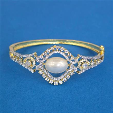 Cz Openable Kada With Mehndi Plating 2 Tone Plating Rhodium Plating