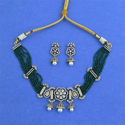 Cz Classic Necklace Set With Mehndi Plating
