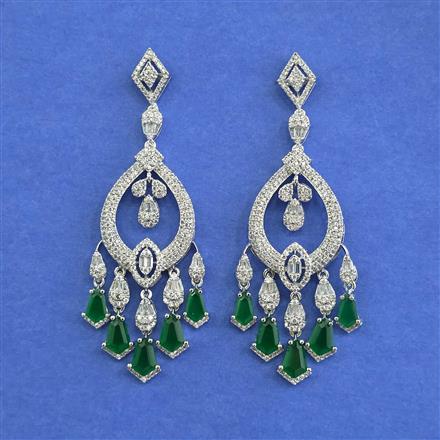 Cz Long Earring With Rhodium Plating