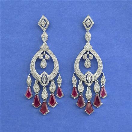 Cz Long Earring With Rhodium Plating