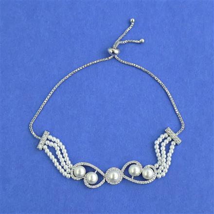 Cz Adjustable Bracelet With Rhodium Plating