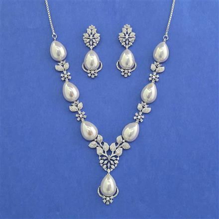Cz Classic Necklace With Mehndi Rhodium Plating