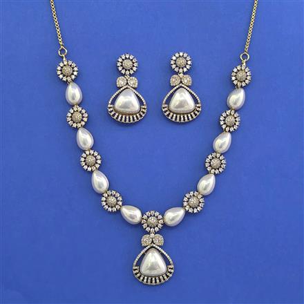 Cz Classic Necklace With Mehndi Rhodium Plating