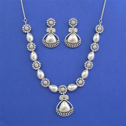 Cz Classic Necklace With Mehndi Rhodium Plating