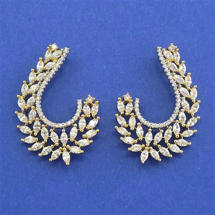 Cz Classic Earring With Mehndi Rhodium 2 Tone Plating