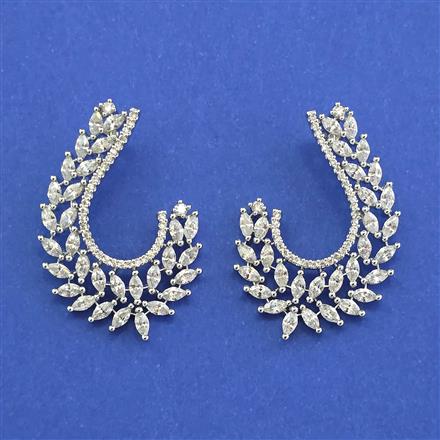 Cz Classic Earring With Mehndi Rhodium 2 Tone Plating