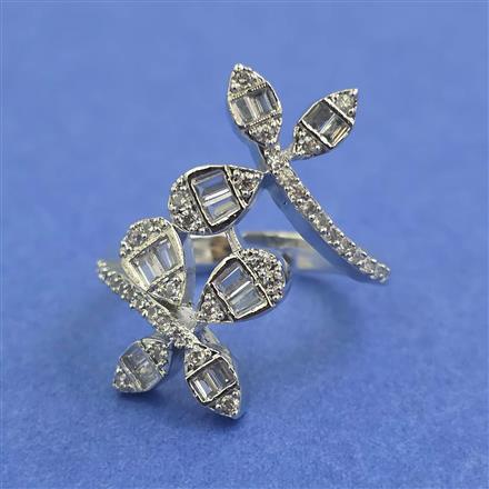 Cz Adjustable Ring With 2 Tone Rhodium Plating