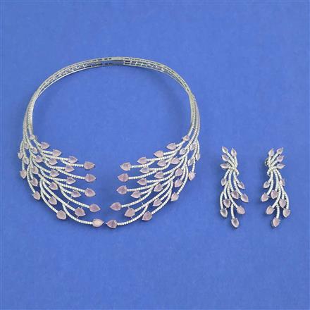 American Diamond Hasli Necklace with Rhodium Plating