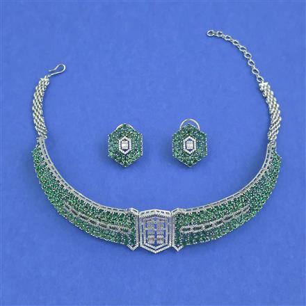 Cz Choker Necklace With Rhodium Plating