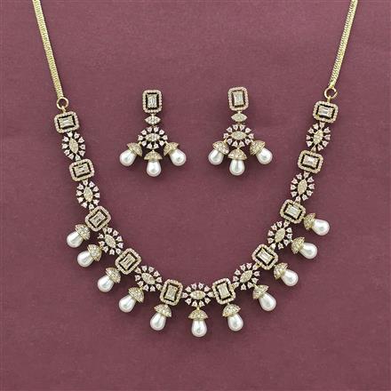 Cz Classic Necklace With Rhodium 2 Tone Mehndi Plating