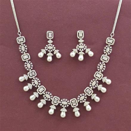 Cz Classic Necklace With Rhodium 2 Tone Mehndi Plating