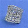 Cz Adjustable Ring With Mehndi Rhodium 2 Tone Plating