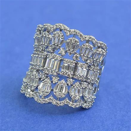 Cz Adjustable Ring With Mehndi Rhodium 2 Tone Plating
