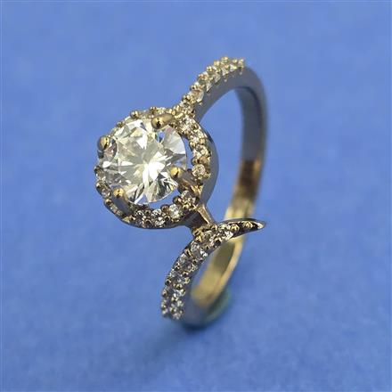 Cz Adjustable Ring With Mehndi Rhodium 2 Tone Plating