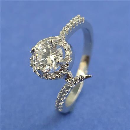 Cz Adjustable Ring With Mehndi Rhodium 2 Tone Plating