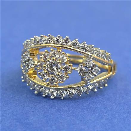 Cz Adjustable Ring With Carat Mehndi Rhodium 2 Tone Plating