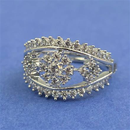 Cz Adjustable Ring With Carat Mehndi Rhodium 2 Tone Plating
