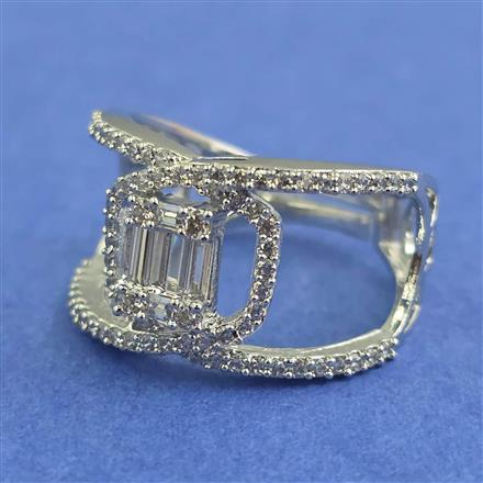 Cz Adjustable Ring With Mehndi Rhodium 2 Tone Plating