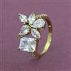 Cz Adjustable Ring With Mehndi 2 Tone Rhodium Plating
