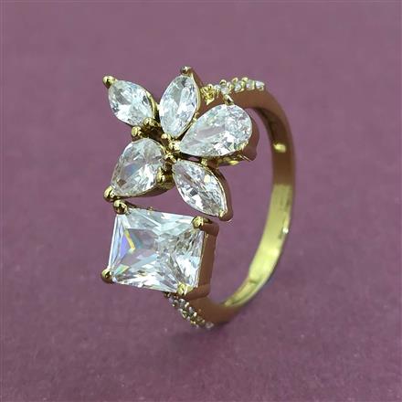 Cz Adjustable Ring With Mehndi 2 Tone Rhodium Plating
