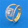 Cubic Zirconia Adjustable Ring With Mehndi 2 Tone Rhodium Plating