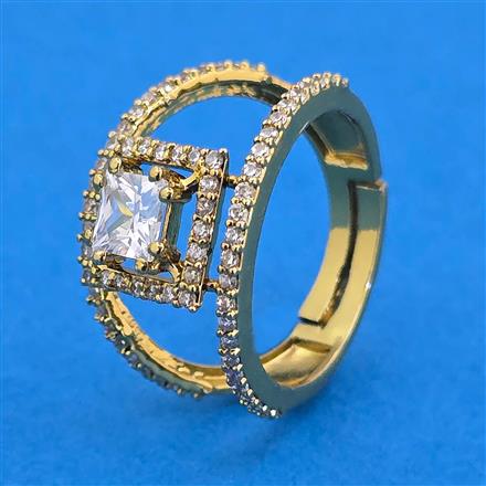 Cubic Zirconia Adjustable Ring With Mehndi 2 Tone Rhodium Plating