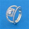 Cubic Zirconia Adjustable Ring With Mehndi 2 Tone Rhodium Plating