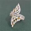 Cz Adjustable Ring With Mehndi 2 Tone Rhodium Plating